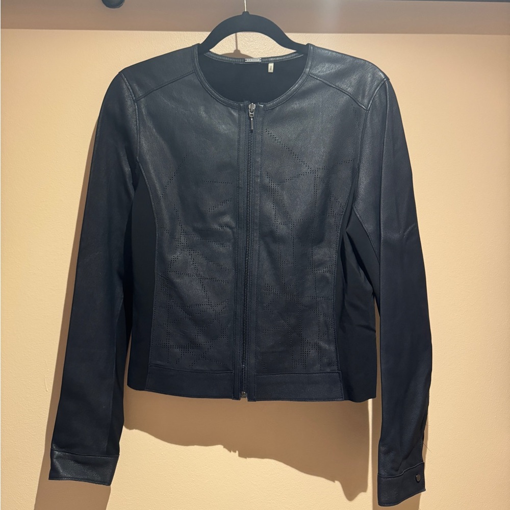 Elie Tahari navy/black leather nylon jacket
